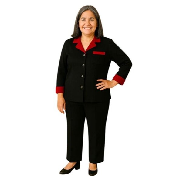 Sag Harbor Petite M Black Red Contrast Trim Button Front Blazer Vintage Retro - Picture 11 of 11